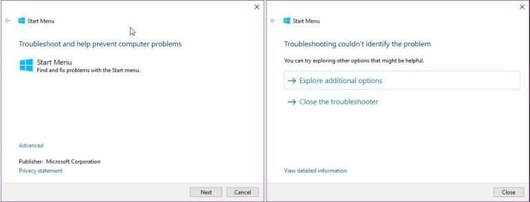 windows 10 start menu troubleshooter