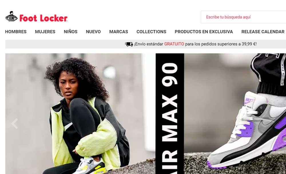 Captura de pantalla de la página web de la tienda online Foot Locker.