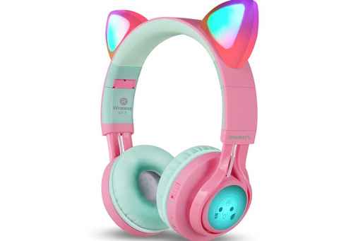 Auriculares para niñas y niños, con cable, auriculares inalámbricos con  cancelación de ruido rosa para niños para la escuela, con luz sobre la  oreja