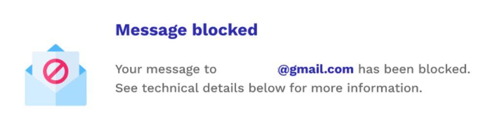 Mensaje de error por bloqueo de servidor dentro de Gmail
