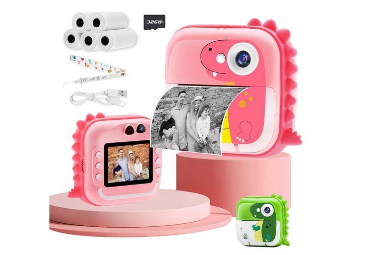  Cámara de impresión para niños, cámara digital HD 32G con 2  rollos de papel fotográfico, captura e imprime fotos y videos de selfies,  cumpleaños para niños y niñas (rosa) : Electrónica