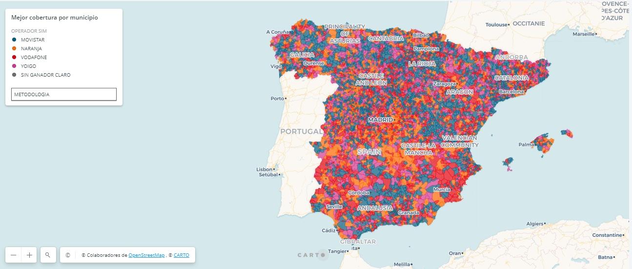Mapa de cobertura 2G, 3G, 4G y 5G en España por operador