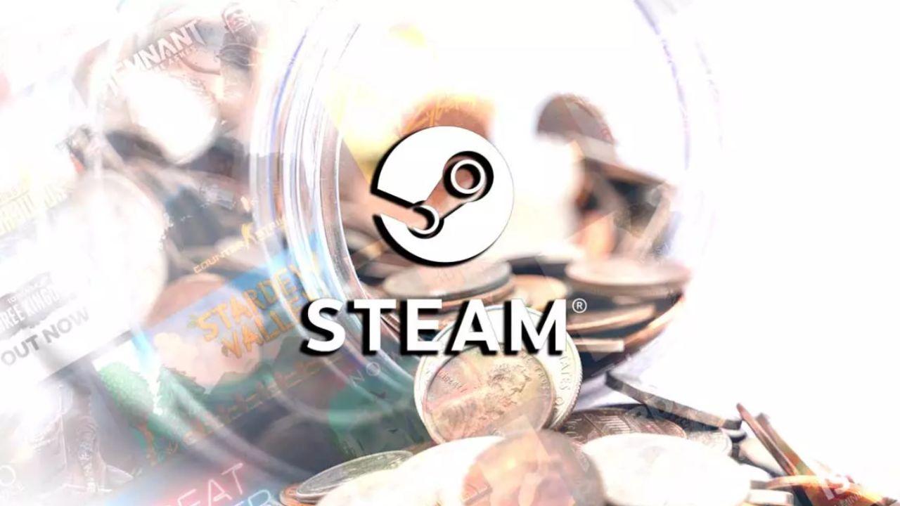 Una imagen de Steam con un fondo de dinero y juegos