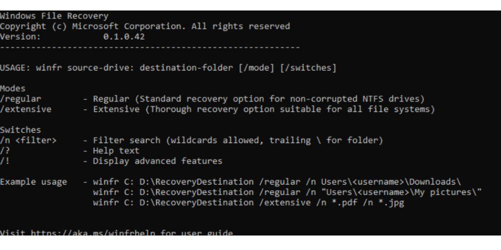 Captura de la aplicación Windows File Recovery de Microsoft