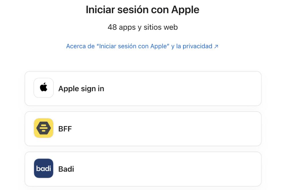 Página de aplicaciones conectadas al ID de Apple.