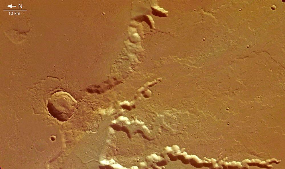 Una foto de la superficie de Medusae Fossae en Marte