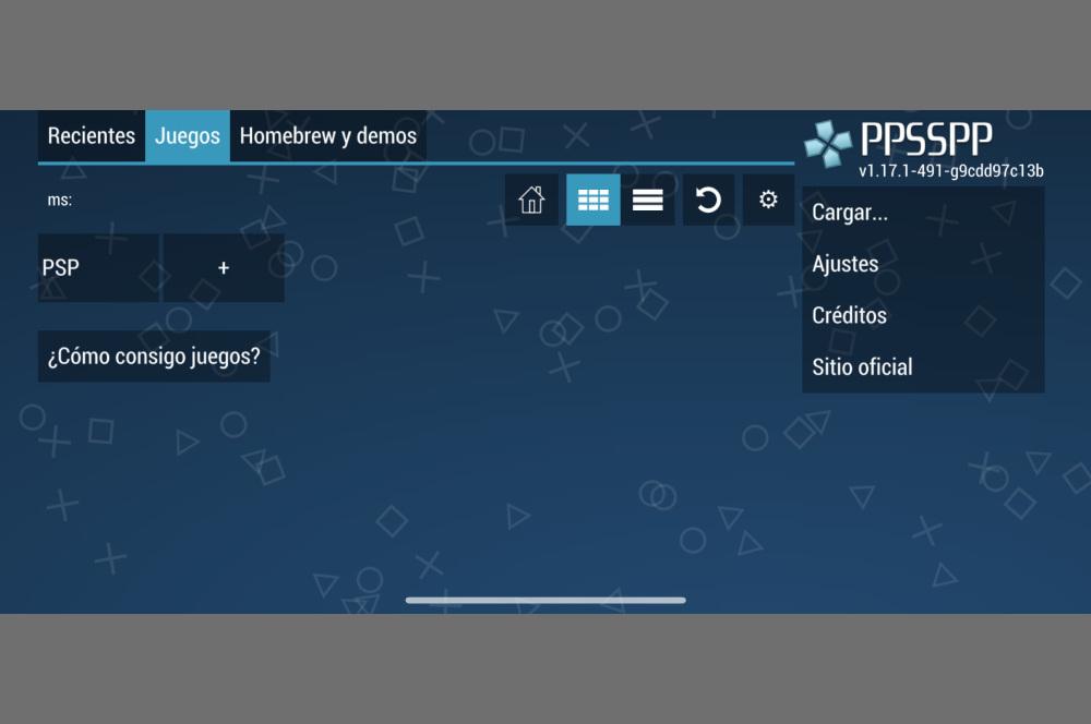Interfaz del emulador PPSSPP