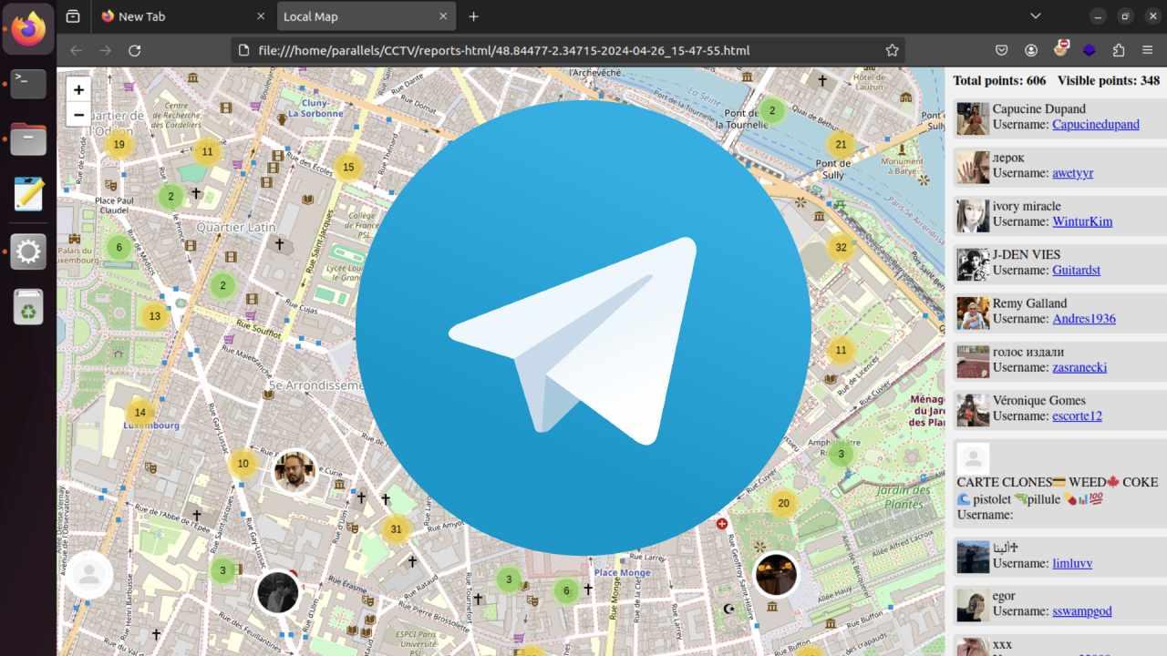 Logotipo de Telegram sobre un mapa geográfico.