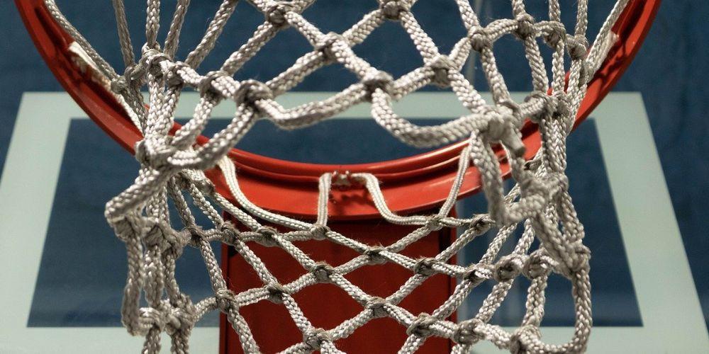 Closeup of a competition basketball basket