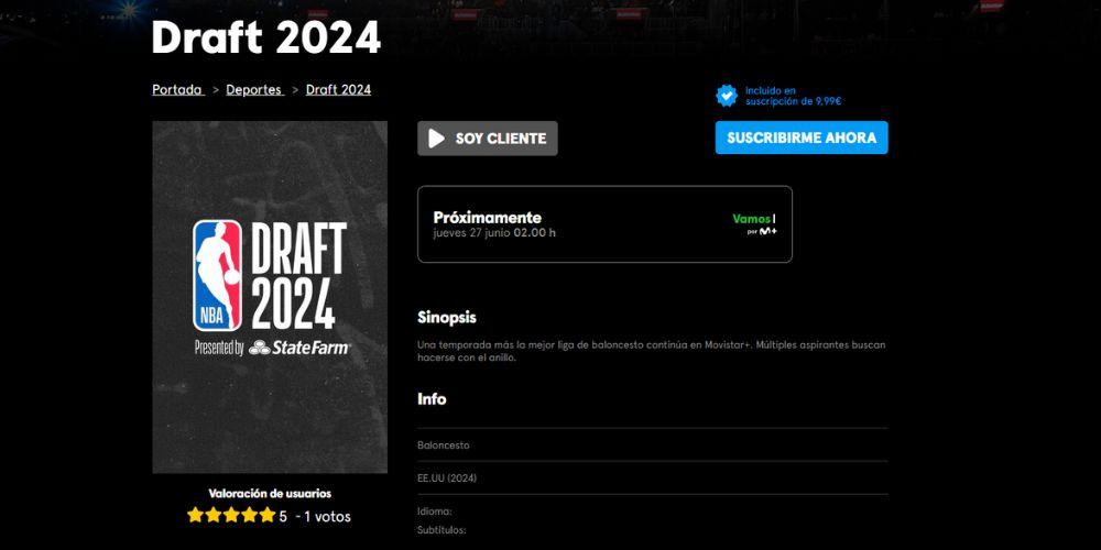 First day of the NBA draft on Movistar Plus+