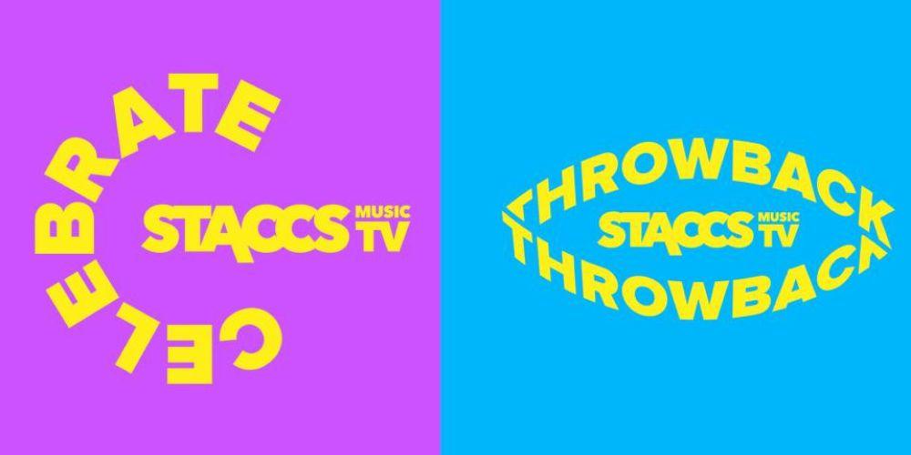 Una imagen que combina los logos de los canales Staccs TV Throwback y Staccs TV Celebrate