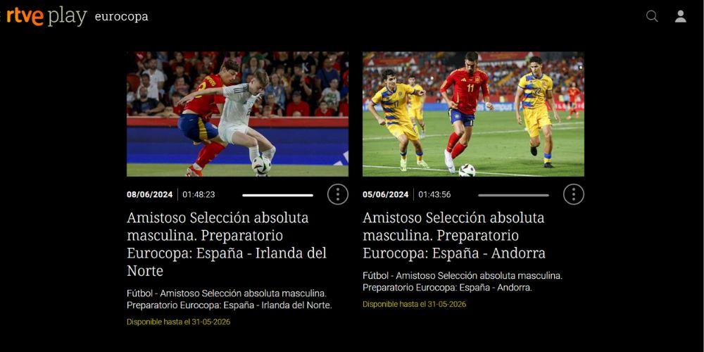 Fecha de borrado de los partidos amistosos de España en RTVE Play