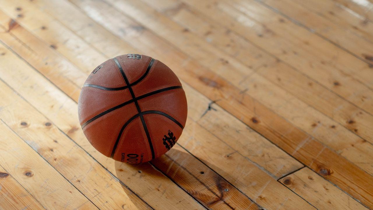 A basketball on the court