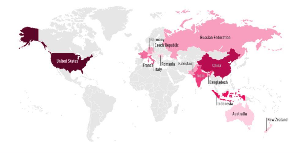 Mapa de las infecciones de Rafel RAT en el mundo