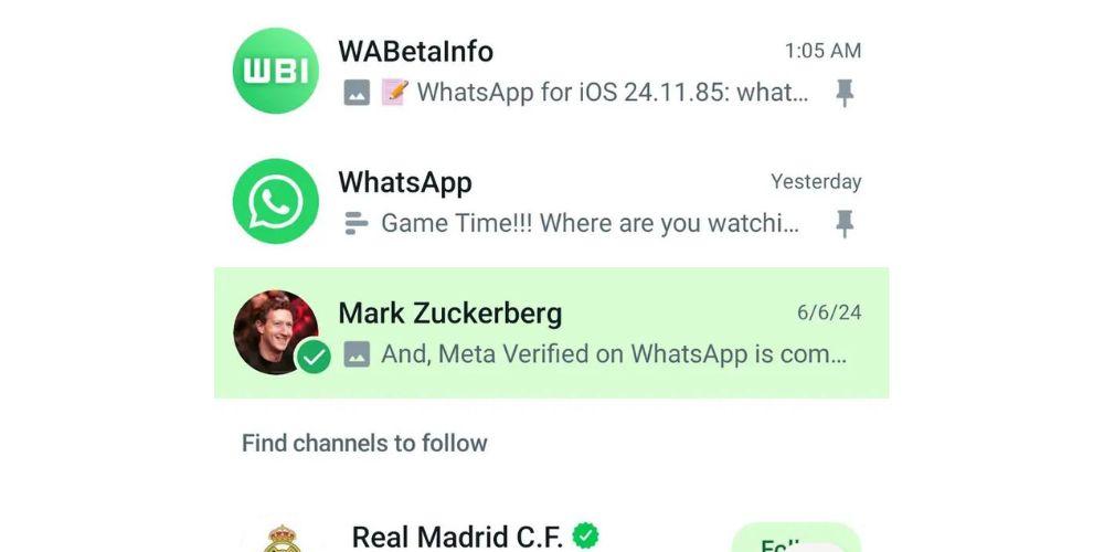 Visualización del sistema de canales fijados en WhatsApp beta