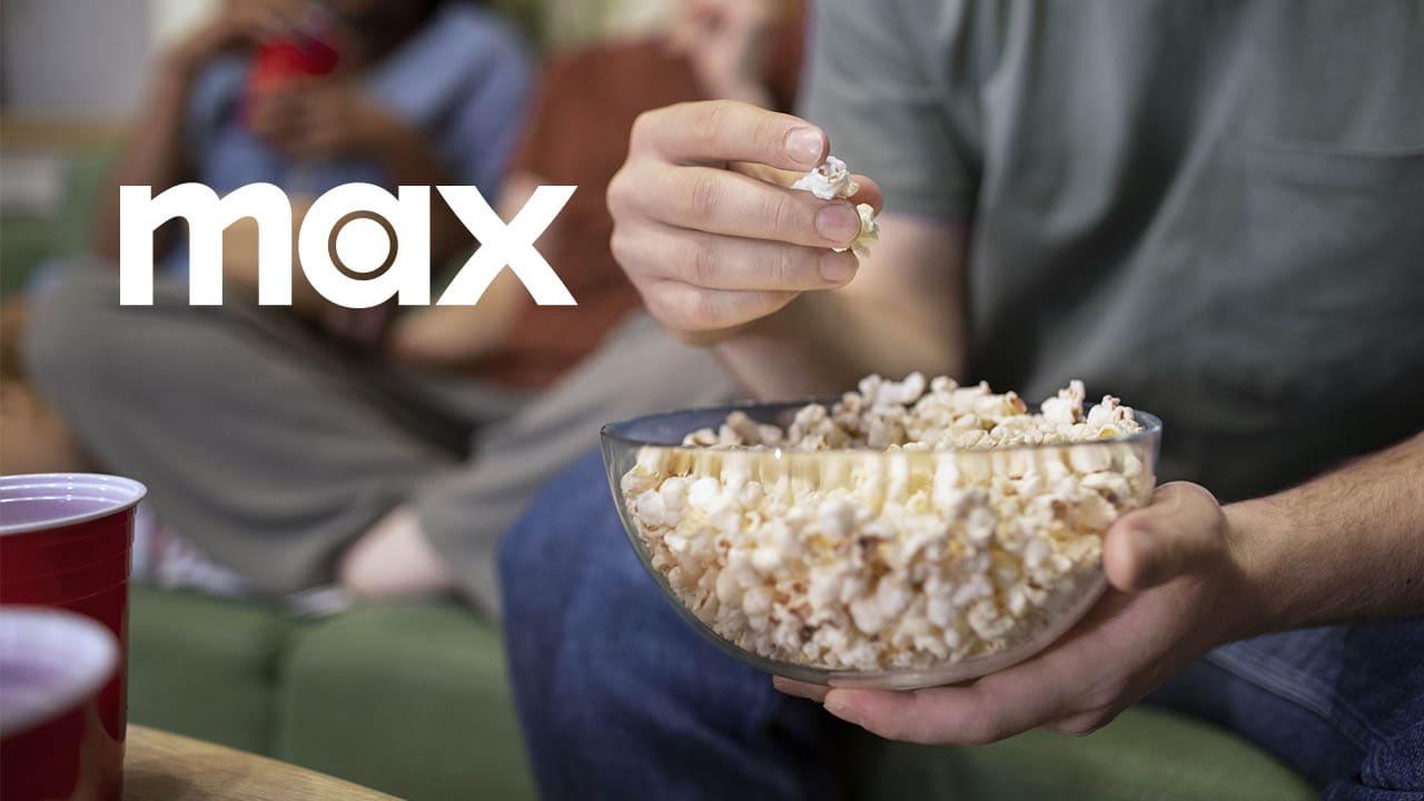 Max logo with popcorn