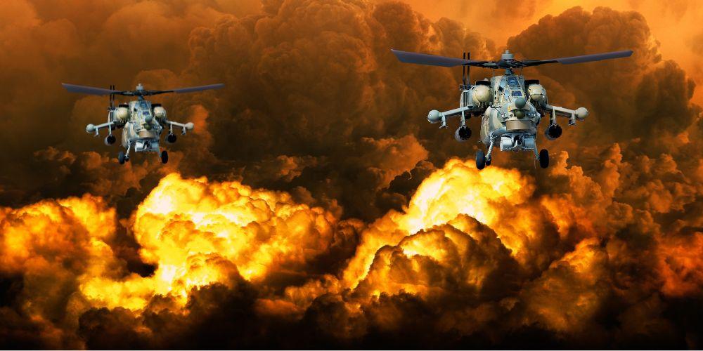 Un grupo de drones volando entre el fuego