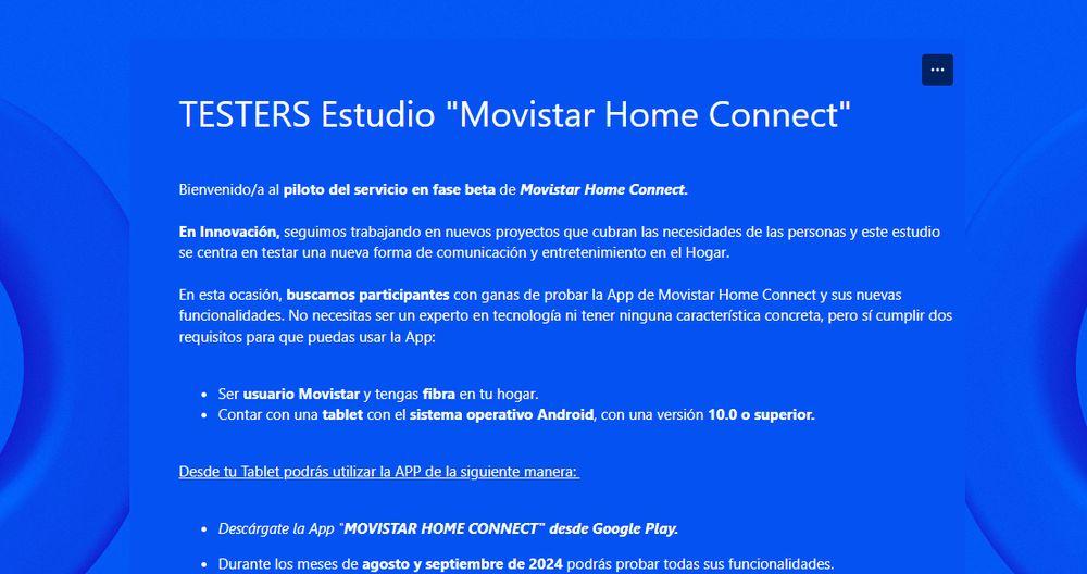 Formulario para participar como tester en Movistar Home Connect