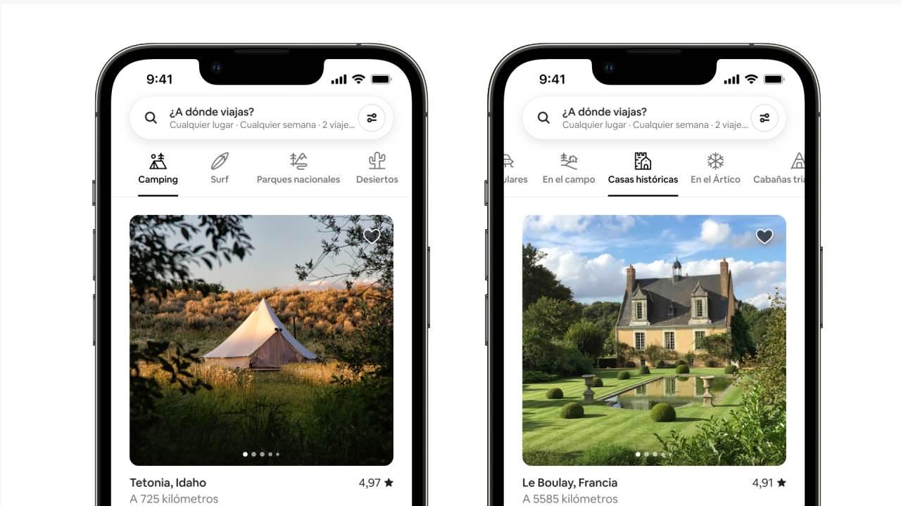Dos iPhone con la app de Airbnb