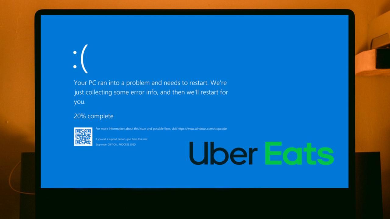 imagen de una pantalla azul con logo de uber eats